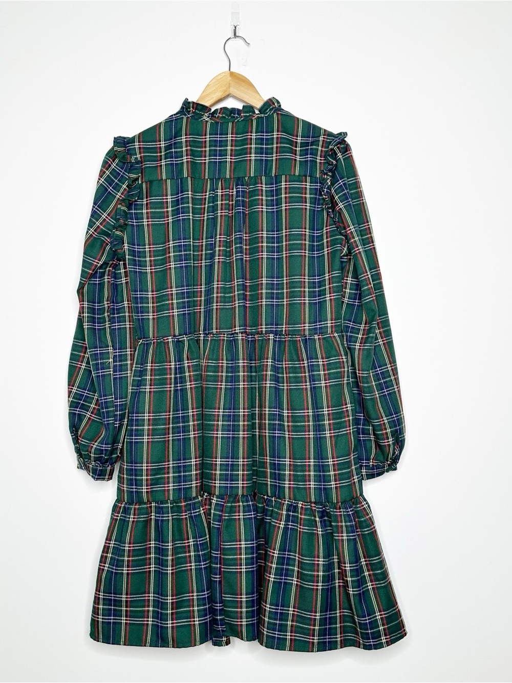 Kiel James Patrick Evelyn Plaid Ruffle Tiered Dress Green Large - Picture 3 of 10